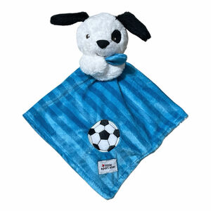 Little Sport Star Puppy Dog Soccer Ball Lovey Blue Stripe Baby Security Blanket